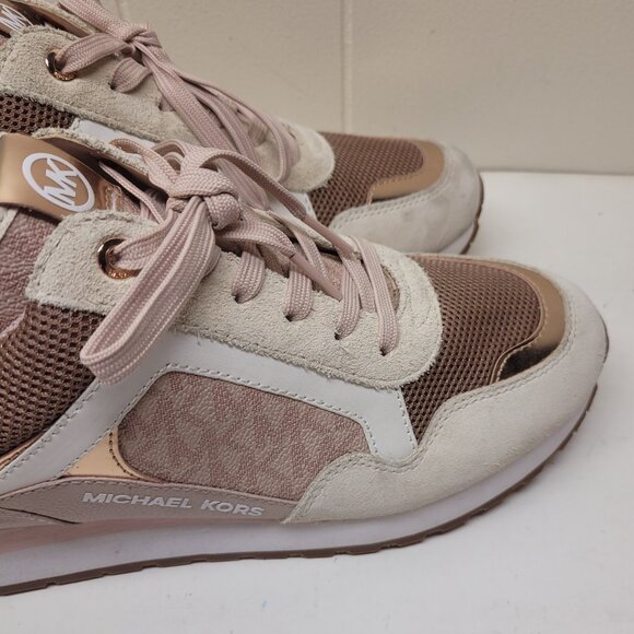 Michael Kors Wilma Suede and Logo trainer Size 9  Pink Beige Rose Gold - Picture 4 of 11